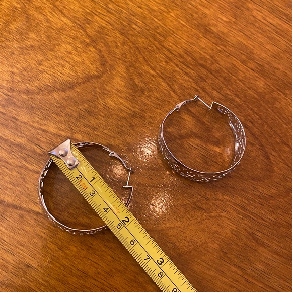 Silver Large Wide Laser Cut Hoops 1.75" - Picture 3 of 6